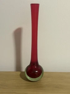 Vintage 1960s/70s Mvrano/ Murano Cenedese Vetri “Vaso Goccia” Bud Vase Red/Clear - Picture 1 of 8