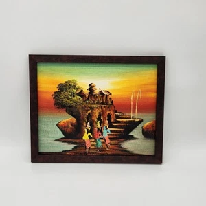Painting Bali Sunset Art Vintage Style Orange Oil Painting on Canvas 10.5" x 9" - Picture 1 of 9