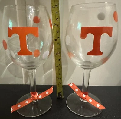 Juego de copas de vino de lunares de fútbol americano Tennessee Volunteers para mujer y mujer Foto 1 de 4