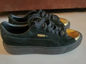 Puma Suede Platform (Women’s Size 8.5) Athletic Sneaker Shoe Black Gold - Picture 1 of 5