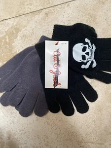 New Cat And Jack Two Pack Of Gloves Black Skull And Gray Osfm - Picture 1 of 4