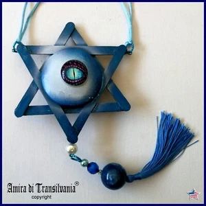 talisman amulet jewish david star necklace israel hebrew pendant blue eye jewels - Picture 1 of 24