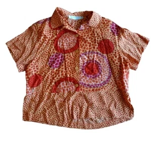 Vintage Illyse Hart Button Up Shirt Women's Small Orange Colorful Art Rayon - Picture 1 of 8