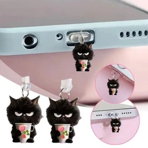 Tappo antipolvere telefono pendente acrilico gatto nero piccolo per interfaccia Apple / Type-C O1 - Foto 1 di 14