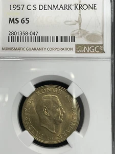 DENMARK 1957 ONE KRONE NGC MS 65 GEM BRILLIANT UNCIRCULATED! - Picture 1 of 3