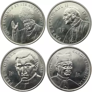 CONGO SET 4 MONETE 1 FRANCO 2004 PAPA GIOVANNI PAOLO II LEONE UNC - Foto 1 di 2