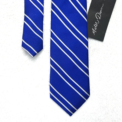 Corbata Mister Dean azul blanco a rayas para hombre 3”x 58” 100 % seda cosida a mano nueva con etiquetas  Foto 1 de 4
