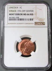 2003 STRUCK 15% OFF CENTER MINT ERROR LINCOLN CENT NGC MINT STATE 66 RED - Picture 1 of 3