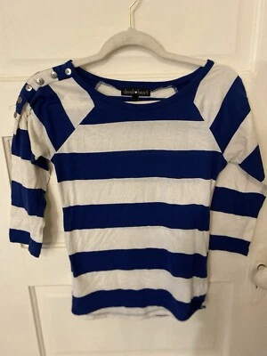 Camisa para mujer Derek Heart mediana azul marino/blanco a rayas manga 3/4 Foto 1 de 4