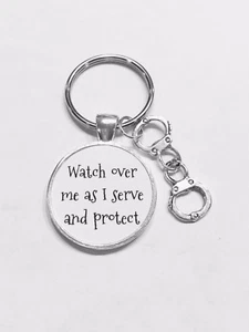 Police Keychain Handcuff Watch Over Me As I Serve And Protect Officer Gift - Picture 1 of 1