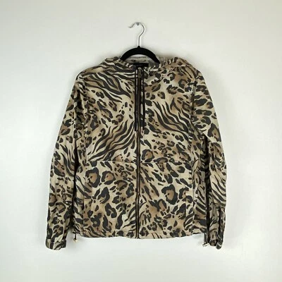 Forever 21 Jacket Womens Small Leopard Tiger Brown Full Zip Hooded Windbreaker - Image 1 of 4