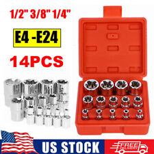 14 PCS E Torx Star Female Bit Socket Set 1/2" 3/8" 1/4" Drive E4-E24 with Case
