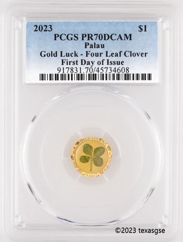 2023 Palau 1g Gold Luck First Day of Issue - PCGS PR70DCAM Cover
