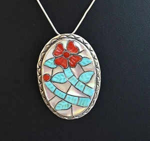 Zuni Pendant or Brooch by Nicholas & Theresa Lekeela Sterling & Multi-Gemstone - Picture 1 of 9