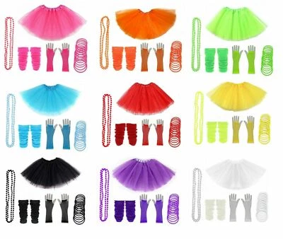 5Pcs 80s Multi Colour Neon Fancy Dress Hen Party Tutu Halloween Costume Outfit - Image 1 of 4