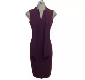 Calvin Klein NWT Elegant Aubergine Tie Neck Sheath @ Work Dress size 4 - Picture 1 of 7