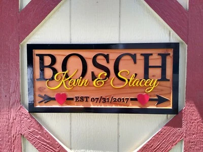 Personalized Family Last Name Sign Custom Carved Wood Plaque Wedding Gift SL109 - Image 1 of 4