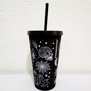 Starbucks Halloween 2019 Dark Purple Black Cold Cup Tumbler 16 oz RARE - Picture 1 of 5