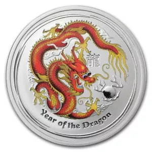 2012 Australia Lunar Series II Year Of The Dragon Silver 1/2 Oz Coin Colorized - Picture 1 of 2