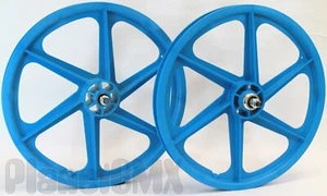 Skyway BMX 20" SIX SPOKE Tuff Wheels AQUA BLUE retro wheelset sealed bearings - Picture 1 of 2