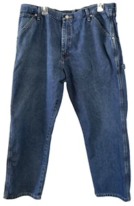 Wrangler Jeans Uomo Blu Denim Falegname Lavaggio Scuro Abbigliamento da Lavoro Tg 38 x 29 - Foto 1 di 12