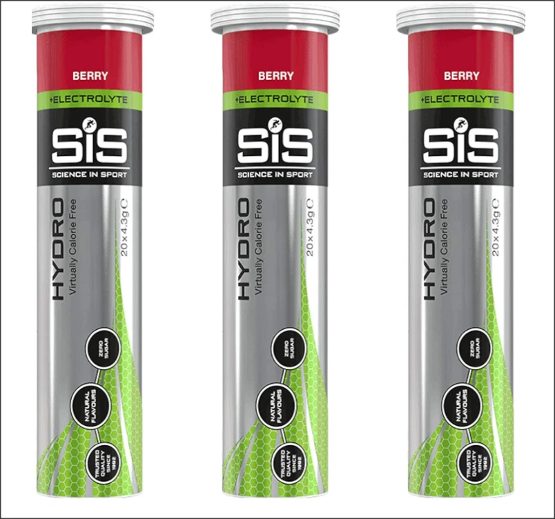 3 x SIS Science In Sport Tubes. Hydro Electrolyte Tablets. Berry Flavour.