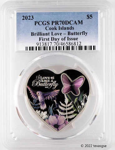 2023 Cook Islands $5 Brilliant Love - Butterfly 20g Silver FDI - PCGS PR70DCAM Cover