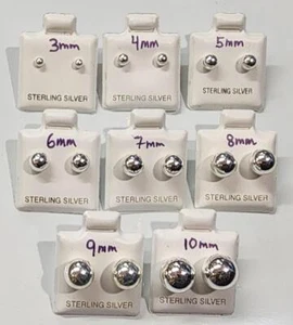 925 Sterling Silver Round Ball Stud Earrings Assorted Sizes - Picture 1 of 3