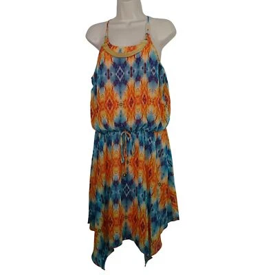 City Triangles Orange Blue Sleeveless Asymmetric Dress Women Size XL Necklace - Image 1 of 4