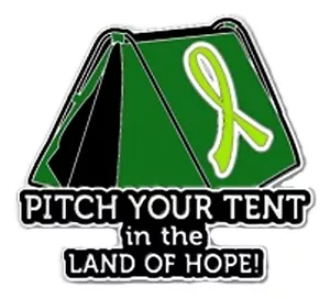 Cinta verde lima para concienciar sobre el cáncer pin tienda de campaña tierra esperanza acampar riñón nuevo - Imagen 1 de 2