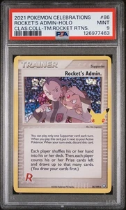 PSA 9 2021 POKEMON CELEBRATIONS CLASSIC COLL #86 ROCKET'S ADMIN-HOLO - Picture 1 of 2