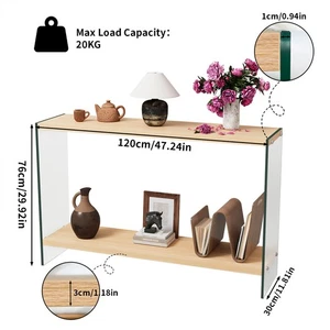 2 Tiers Narrow Console Table Tempered Glass Legs Floating Sofa Table Entryway - Picture 1 of 17