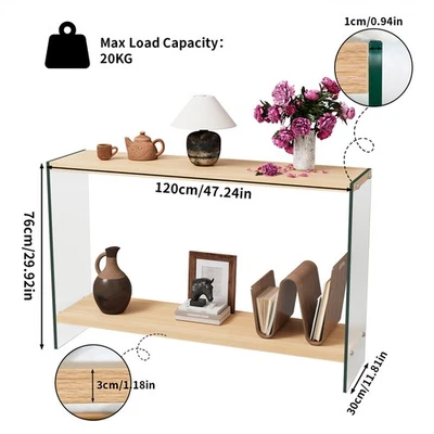 2 Tiers Narrow Console Table Tempered Glass Legs Floating Sofa Table Entryway - Image 1 of 4