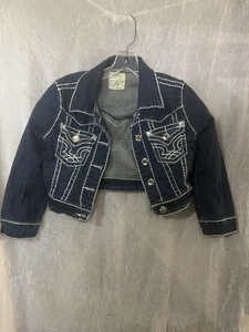 LA Idol USA Small Cropped Jeansjacke glänzend Knöpfe weiß Steppnaht - Bild 1 von 7
