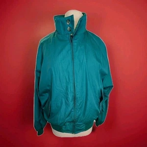 Vtg 80s Field & Stream Bomber Jacket Teal Nylon Plaid Lined Cabincore Large - Picture 1 of 19