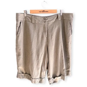 Ladies Khaki Green Linen High Waisted Summer Bermuda Shorts Size 20 - Picture 1 of 4