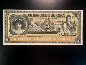 MEXICO 5 PESOS 1911 BANCO DE SONORA Bank Note - Picture 1 of 2