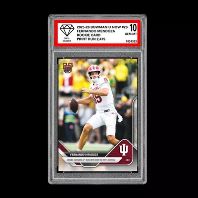 Tarjeta de novato Fernando Mendoza RC graduada 10 2025-26 Bowman U Topps ahora #26 preventa Foto 1 de 2