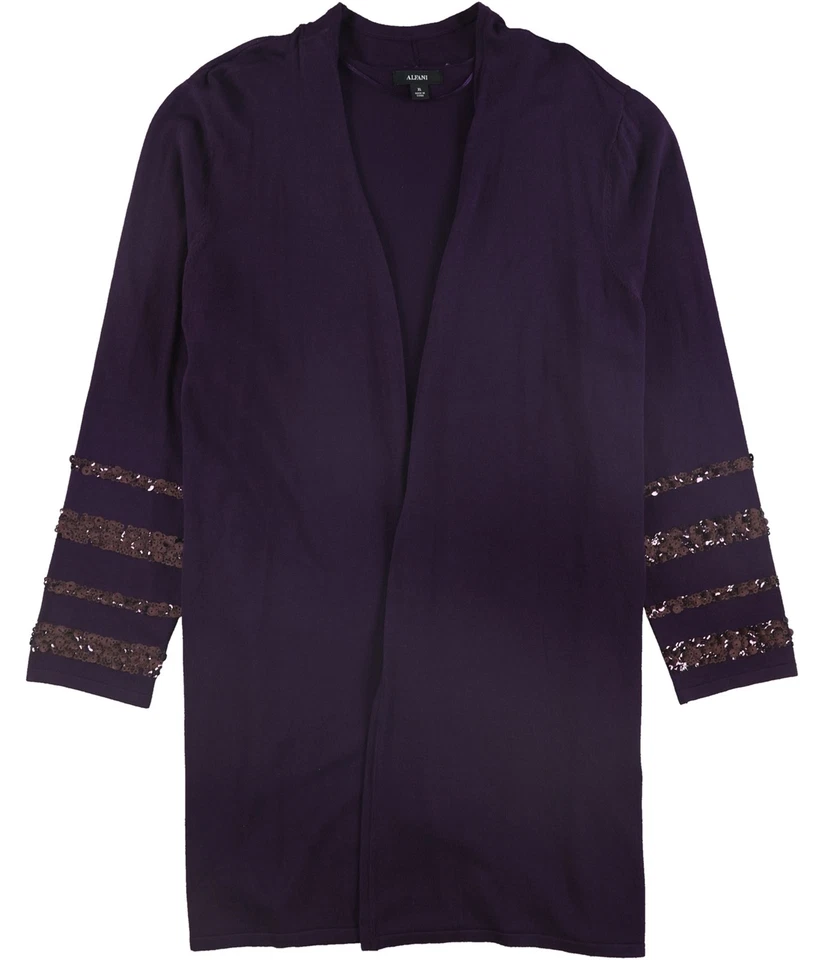 Suéter cárdigan a rayas con lentejuelas Alfani para mujer, morado, M Foto 1 de 1