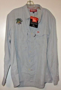 Simms Long Sleeve Pale Blue Button-Up Shirt WITH LOGO Mens Sz XL NWT - Picture 1 of 3