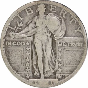 1921 Stehende Freiheit Silber Viertel G ungeprüft #914 - Bild 1 von 2