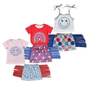 National Day Toddler Baby Girls Clothing American Babe Top Skirt Outfit - Picture 1 of 7