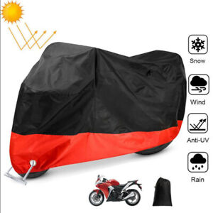 4XL Motorcycle Cover Waterproof Black & Red For Winter Outside Storage Snow Rain