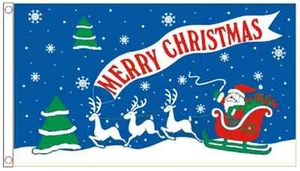 Merry Christmas Sleigh Polyester Flag - Choice of Sizes - Picture 1 of 3
