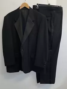 Oleg Cassini Mens Black 2 Pc Tuxedo Suit Jacket 46R Pants 40X28+3 Made in USA - Picture 1 of 14
