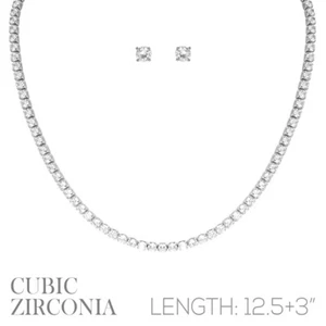 Zirkonia 3 mm 1 Linie Halskette, 4 mm Ohrring Set (0,16 x 0,16 Zoll) (12,5 + 3 Zoll) - Bild 1 von 6