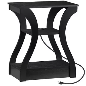 End Table with Charging Station Black End Table with USB Nightstand for Bedroom - Picture 1 of 15