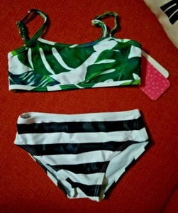 Tropical Toddler Girls Palm Leaf Black Stripe 2-Piece Bikini Swimsuit NWT 18-24M - Picture 1 of 4
