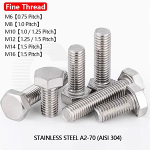 M6 M8 M10 M12 M14 M16 Metric Hex Head Bolts Fine Thread Screw Stainless Steel A2 - Picture 1 of 126