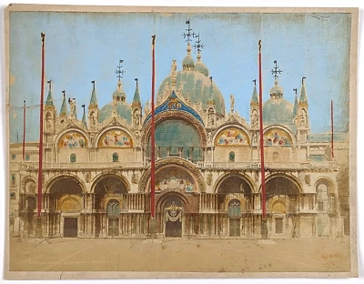 G.B. BRUSA ST. MARK'S BASILICA VENICE ITALY ANTIQUE HAND COLORED PHOTOGRAPH - image 1 of 4